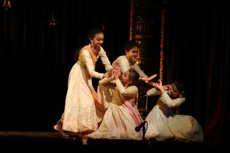 A SpACE Kathak demonstration with students on stage